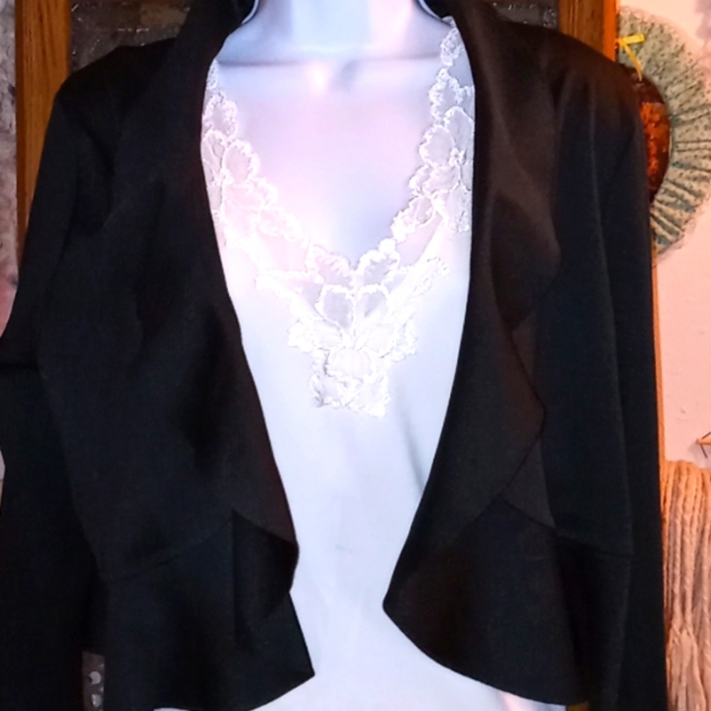 NWT, Cute, Black, Blazer/Over Jacket, with Long Sleeves & Ruffles Trim🖤🖤🖤🖤🦋